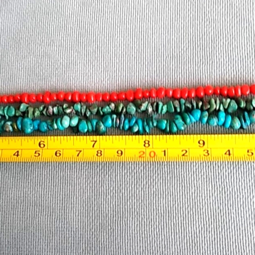 TURQUOISE AND CORAL THREE STRAND TORSAD - Picture 5 of 9